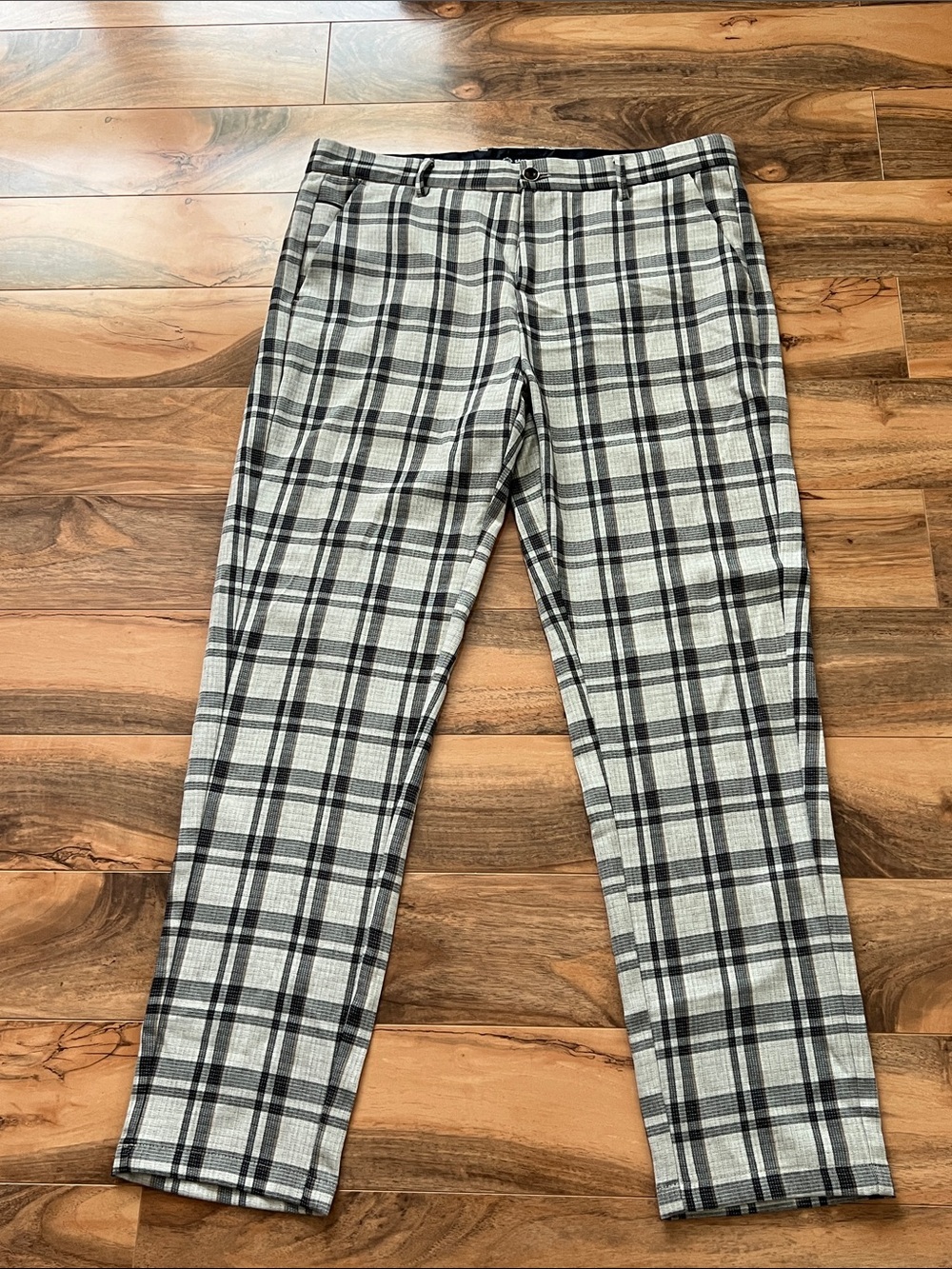 Gray Plaid Dress Pants Made in Italy Stretch Flat Front Mens 36x30 Sartorino